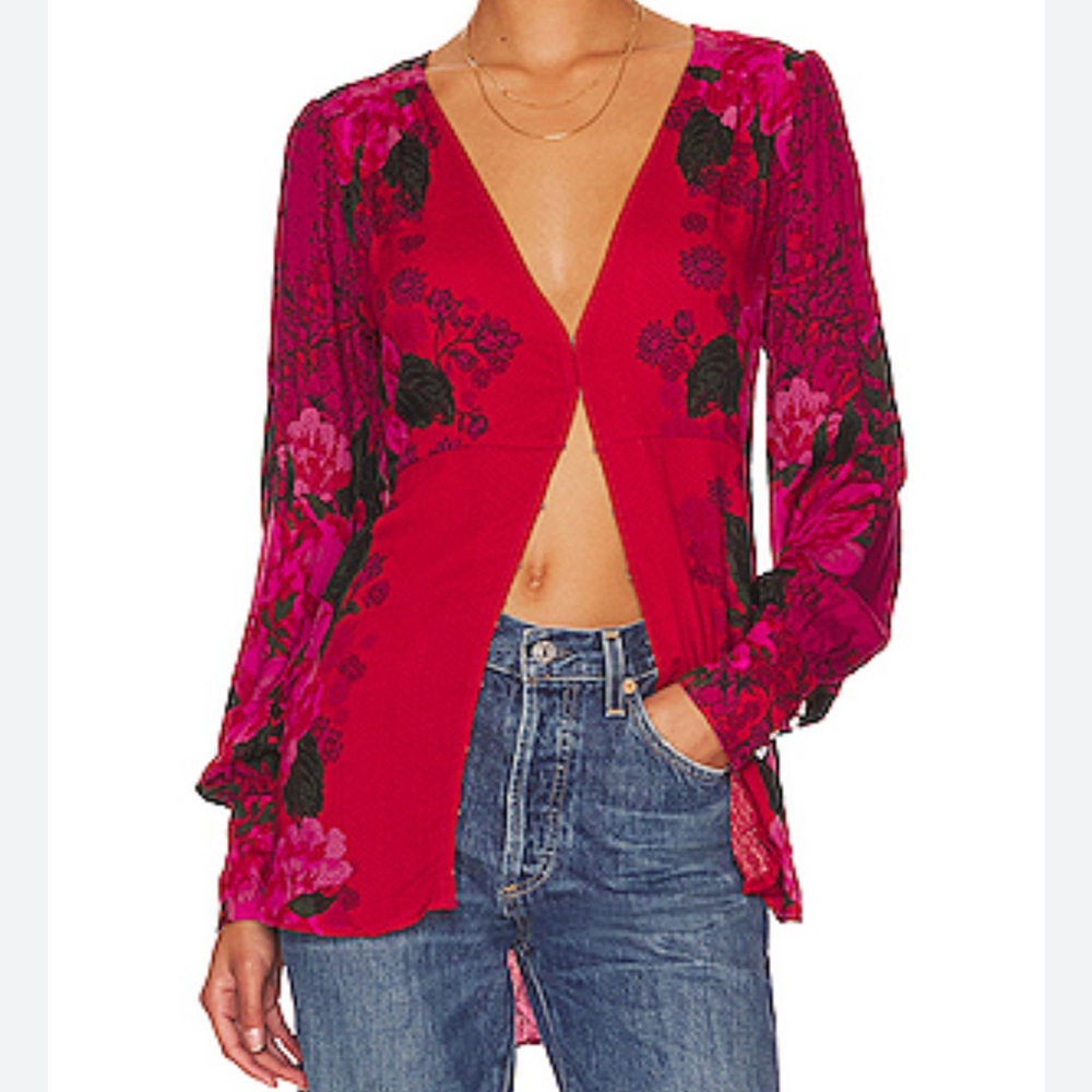 Free People Mikayla Floral V-Neck Blouse